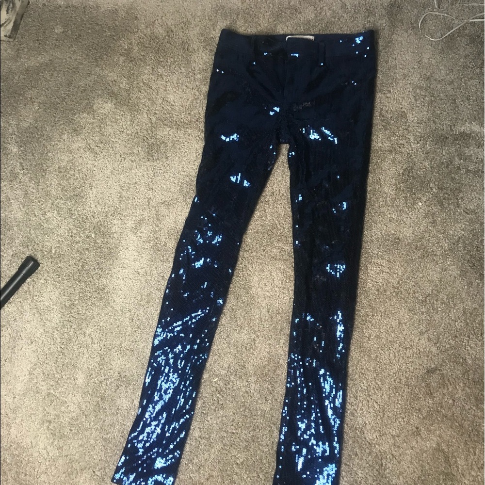 WILDFOX navy blue mid rise sequin skinny pants